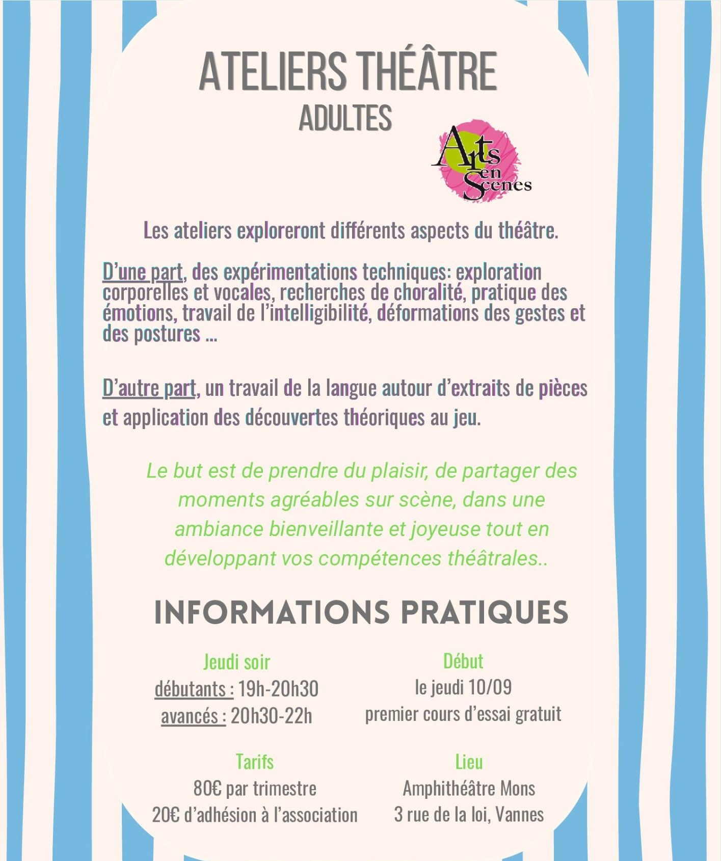 Ateliers théâtre adultes : le jeudi soir à l&rsquo;amphi Mons